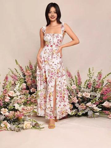 2024 New Garden Style Comfortable Fashion Flower Sling Dress